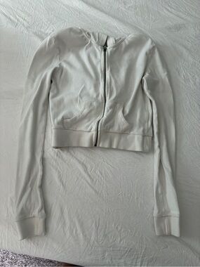 Urban Outfitters Ivory White Ribbed Fitted Zip-Up Hoodie